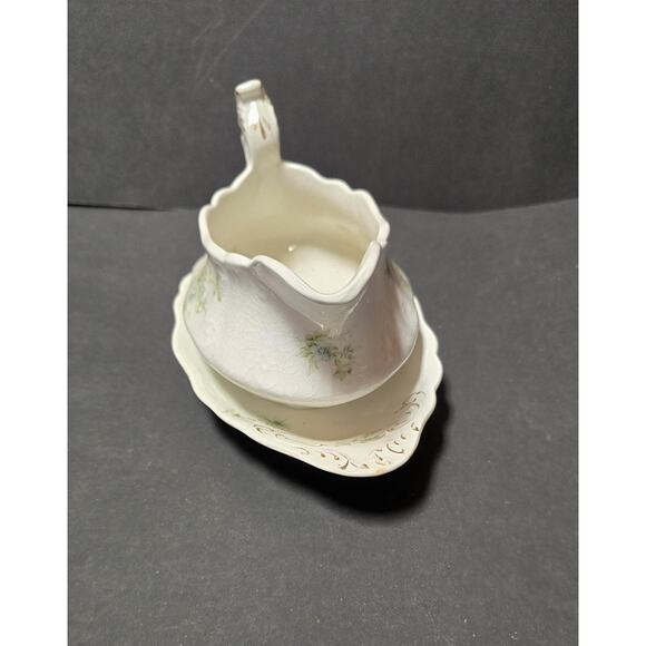 Vintage W H Grindley Daisy Gravy Boat Underplate Green Floral Gold Trim England - Picture 6 of 13